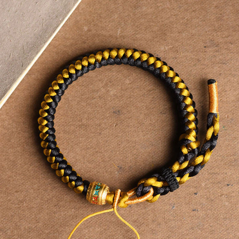 Buddha Stones Handmade Tibetan Black Gold Dragon Scale Rope Om Mani Padme Hum Purity Bracelet