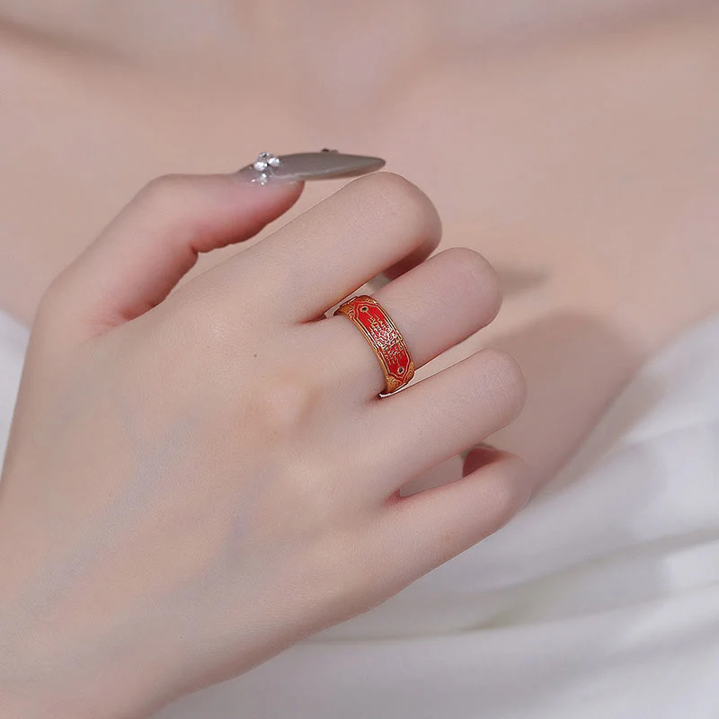 Buddha Stones Five Scriptures Copper Healing Ring