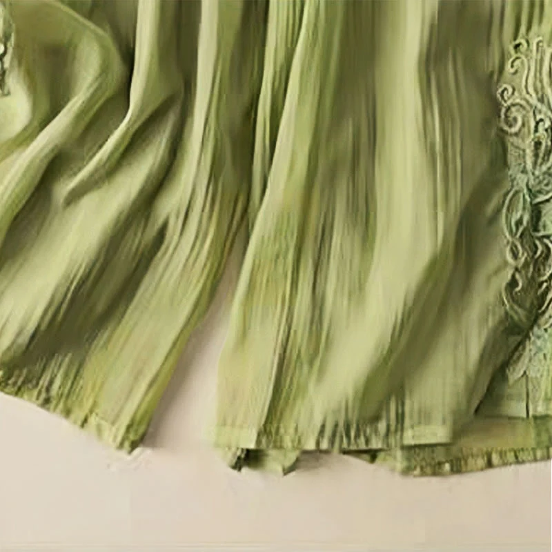 Buddha Stones Retro Casual Embroidery Design Drawstring Cotton Linen Women's Wide Leg Pants With Pockets