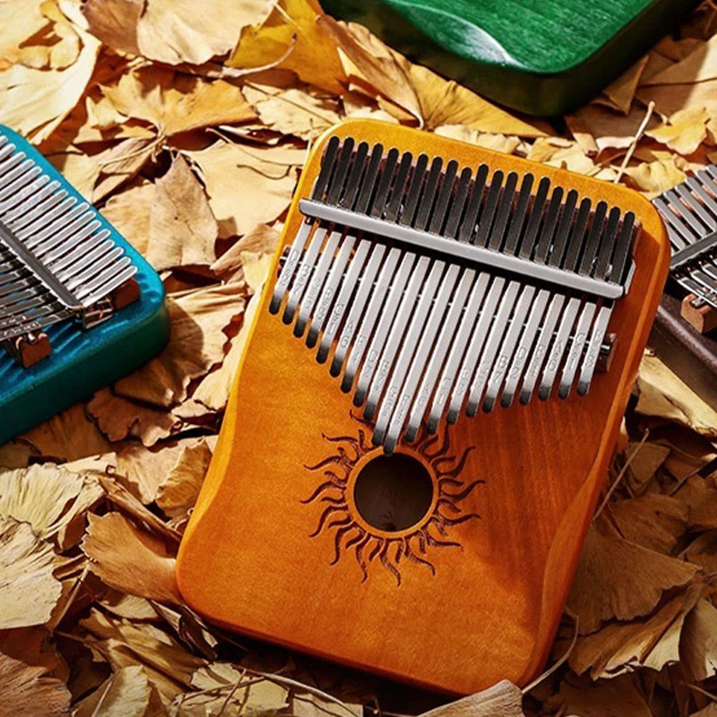 Buddha Stones Kalimba 17/21 Keys Thumb Piano Sun Pattern Maple Wood Beginners Portable Finger Piano