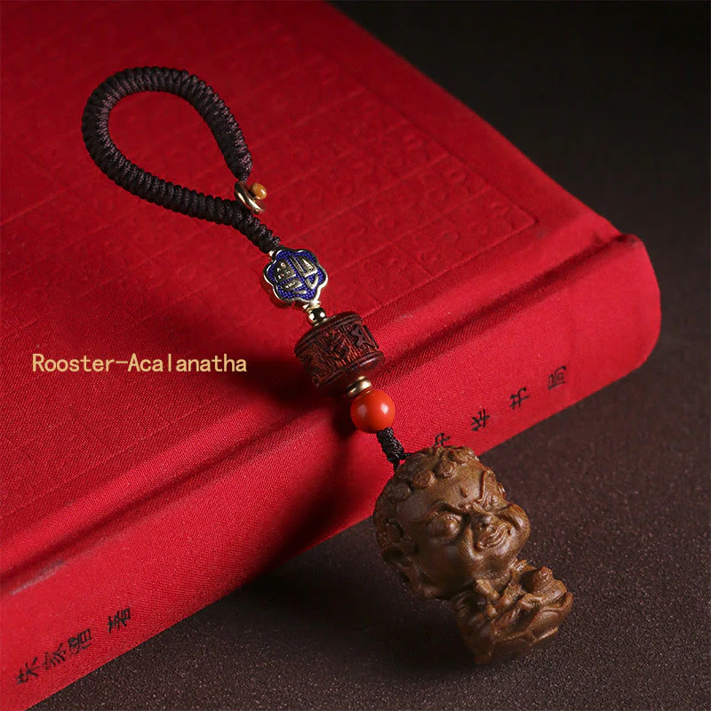 Buddha Stones Chinese Zodiac Natal Buddha Green Sandalwood Om Mani Padme Hum Peace Key Chain