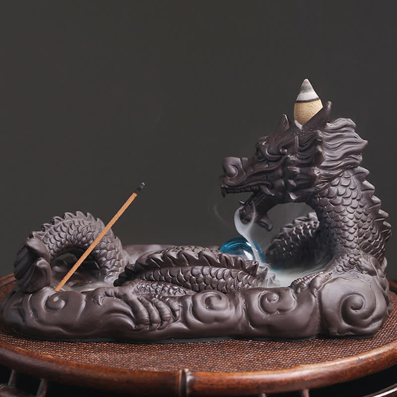Buddha Stones Dragon Playing Ball Flower Protection Incense Burner Decoration