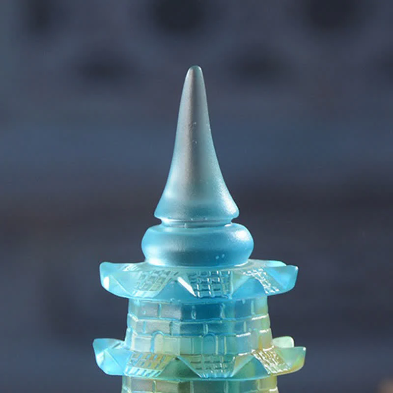 Buddha Stones Feng Shui Wenchang Tower Handmade Liuli Crystal Pagoda Art Piece Luck Home Office Decoration