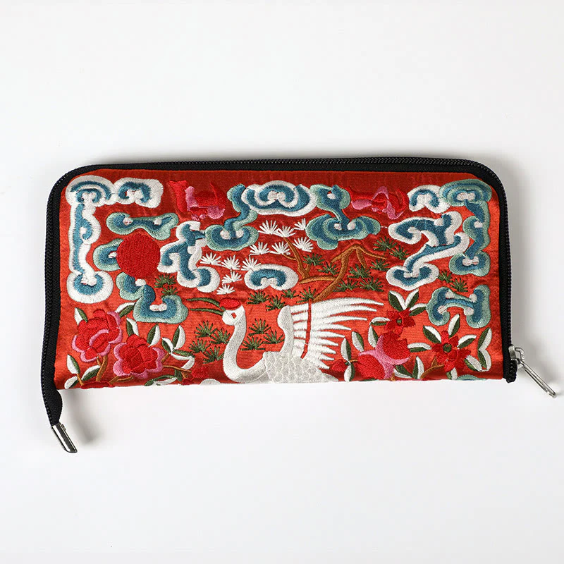 Buddha Stones Mythical Beast Phoenix Dragon Qilin Su Embroidery Ticket Folder Storage Journey Shopping Purse Handbag