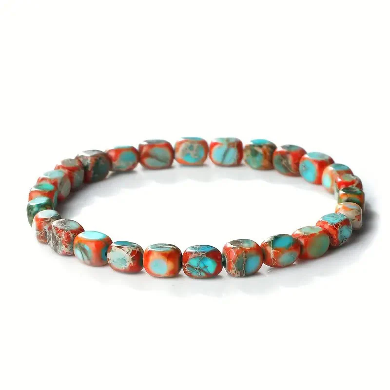 Buddha Stonesnatural Colorful Emperor Stone Oval Square Beads Anti-stress Bracelet