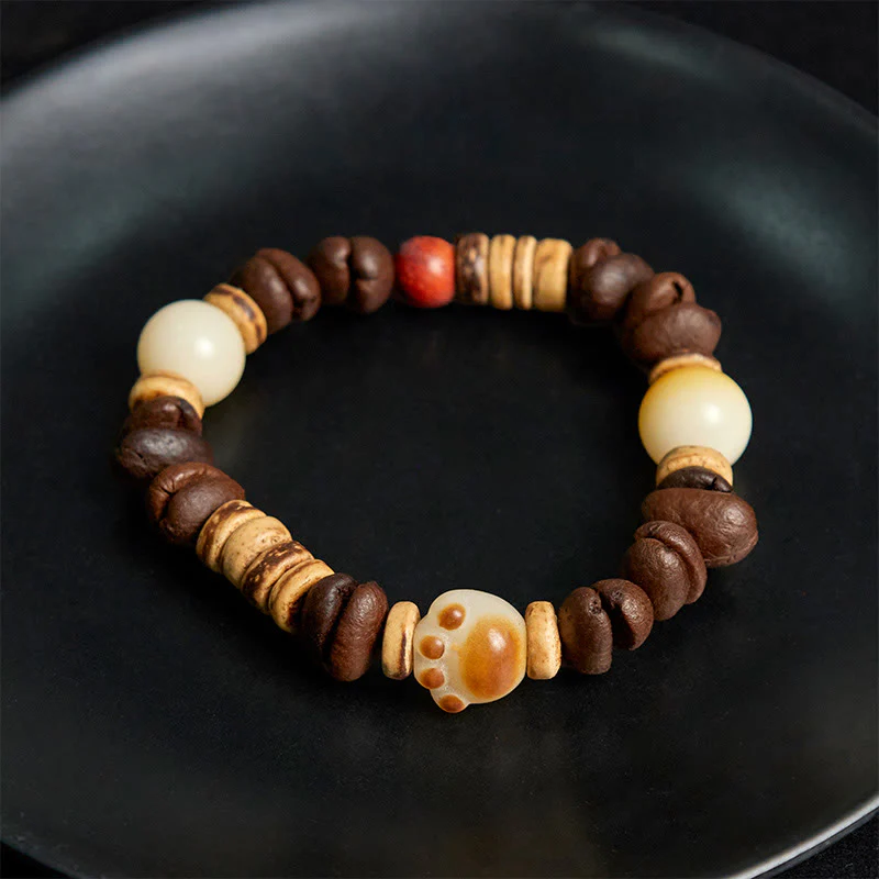 Buddha Stones Handmade Cat's Paw Coffee Beans Bodhi Seed Bracelet