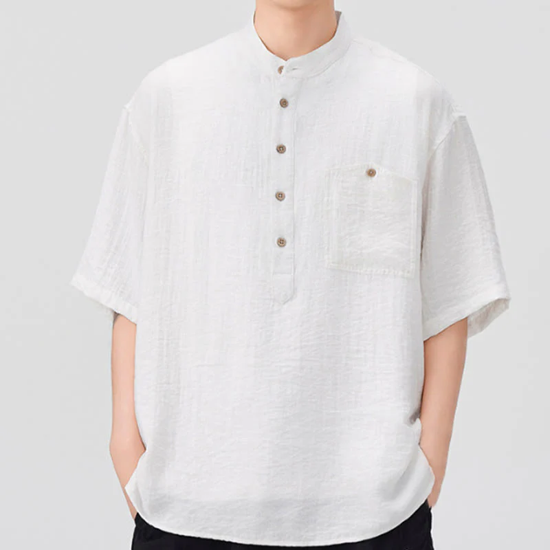 Buddha Stones Summer Plain Half Buttons Design Men's Half Sleeve Shirt