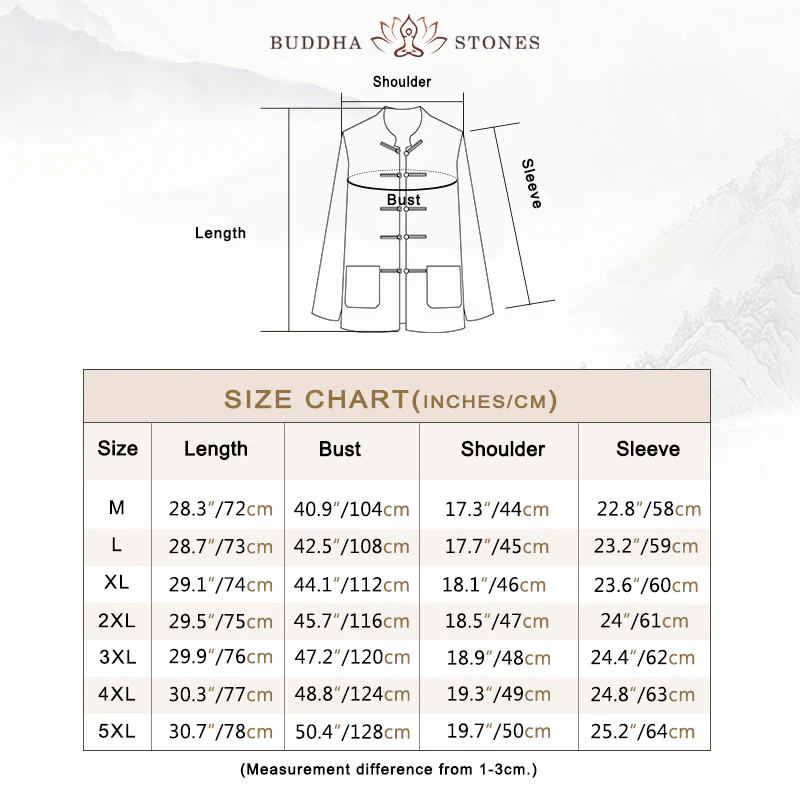 Buddha Stones Men's Tang Long Sleeve Shirt Frog Button With Pocket Stand Collar Comfort Linen Shirt