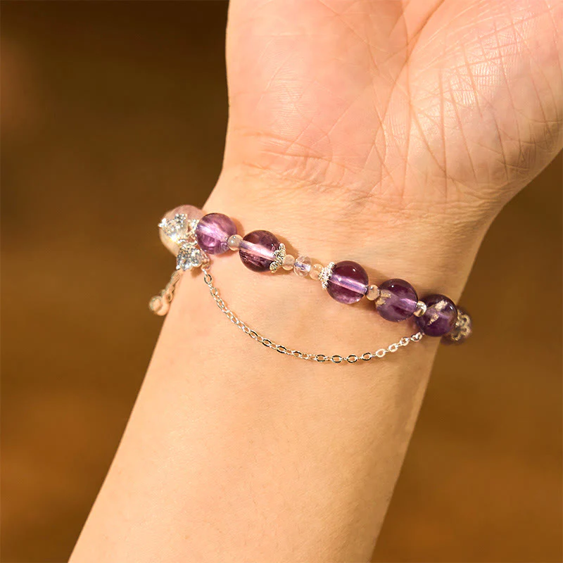 Buddha Stones Natural Purple Phantom Butterfly Flowers Wisdom Bracelet