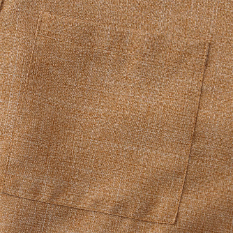 Buddha Stones Summer Men's Button Plain Short Sleeve Cotton Shirt With Pocket