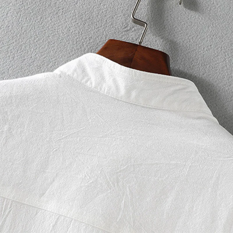 Buddha Stones Summer Solid Men's Buttons Half Sleeve Cotton Linen Shirt