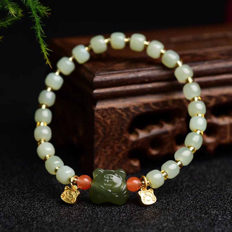 Buddha Stones Chinese Zodiac Lucky Tiger Jade Abundance Bracelet