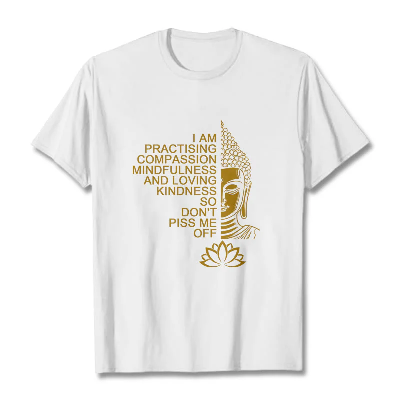 Buddha Stones Casual Golden Side Buddha Lotus Flower Pattern Cotton Tee T-Shirt