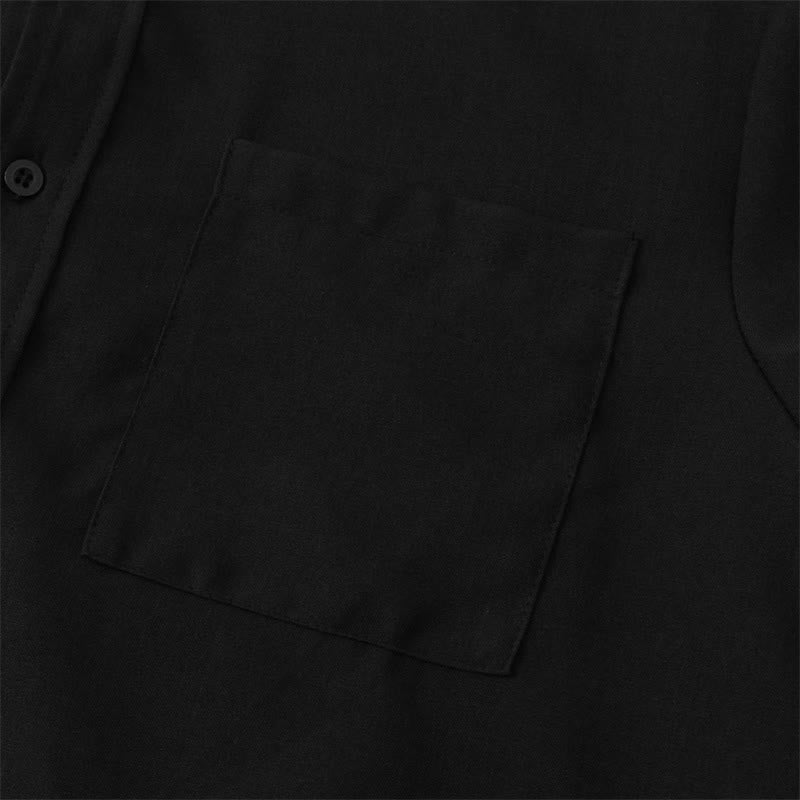 Buddha Stones Summer Men's Button Plain Short Sleeve Cotton Shirt With Pocket