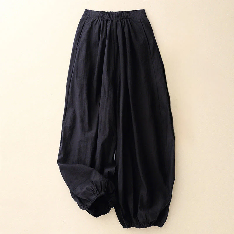 Buddha Stones Casual Simple Design Women's Cotton Harem Pants With Pockets