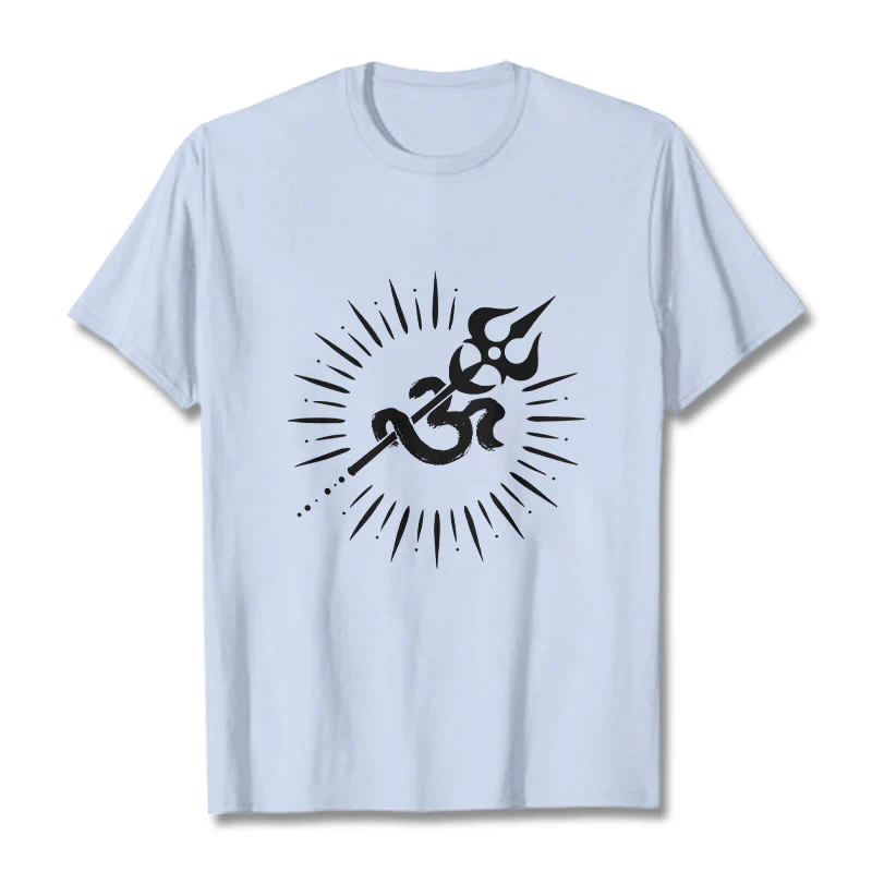 Buddha Stones Casual Om Symbol Trident Radiant Lines Pattern Cotton Tee T-shirt