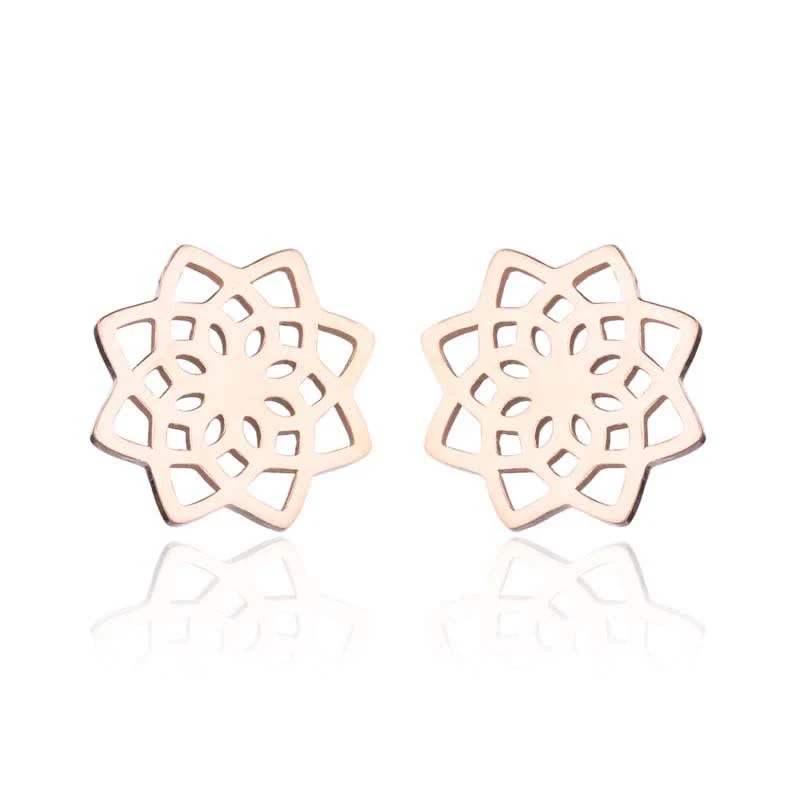 Buddha Stones Tibetan Lotus Pattern New Beginning Stud Earrings