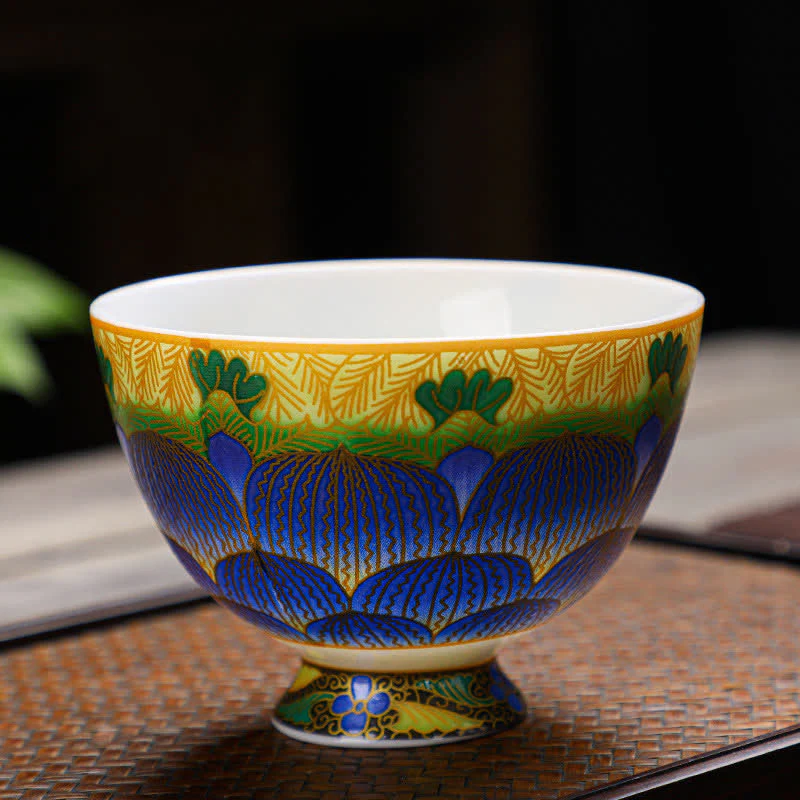 Buddha Stones Lotus Ceramic Teacup Flower Tea Cups 100ml