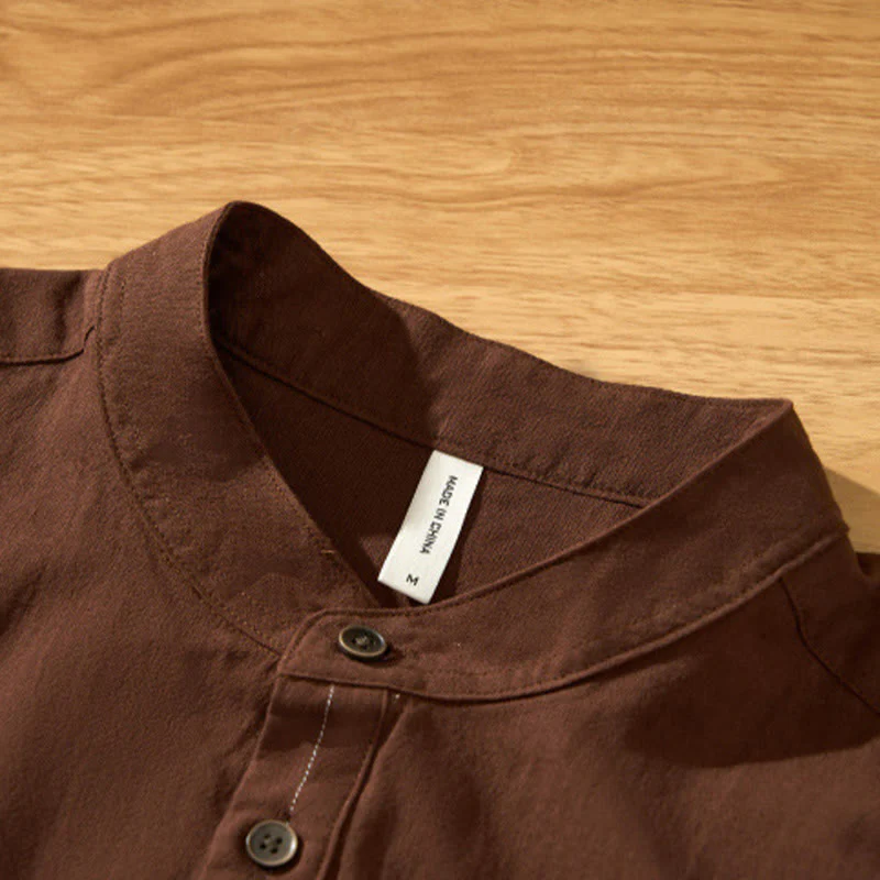 Buddha Stones Summer Solid Men's Half Button Short Sleeve Cotton Shirt