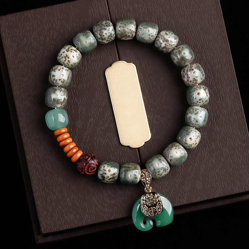 Buddha Stones Hand PolishedStar Moon Bodhi Seed Elephant Pattern Inner Peace Bracelet