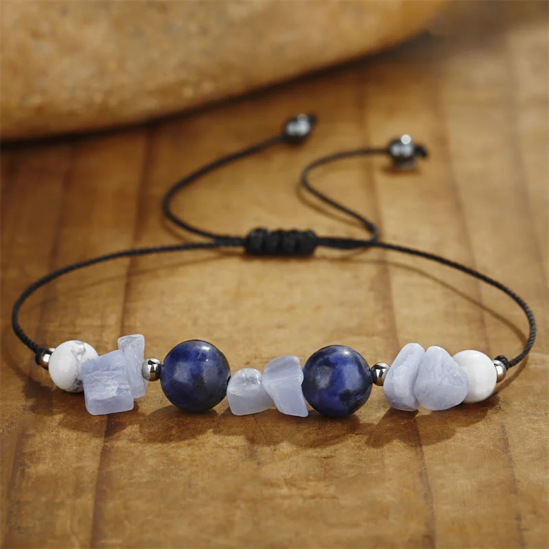 Buddha Stones Don't Make Me Roar Purple Agate Blue Lace Agate Blue Sodalite Protection Bracelet