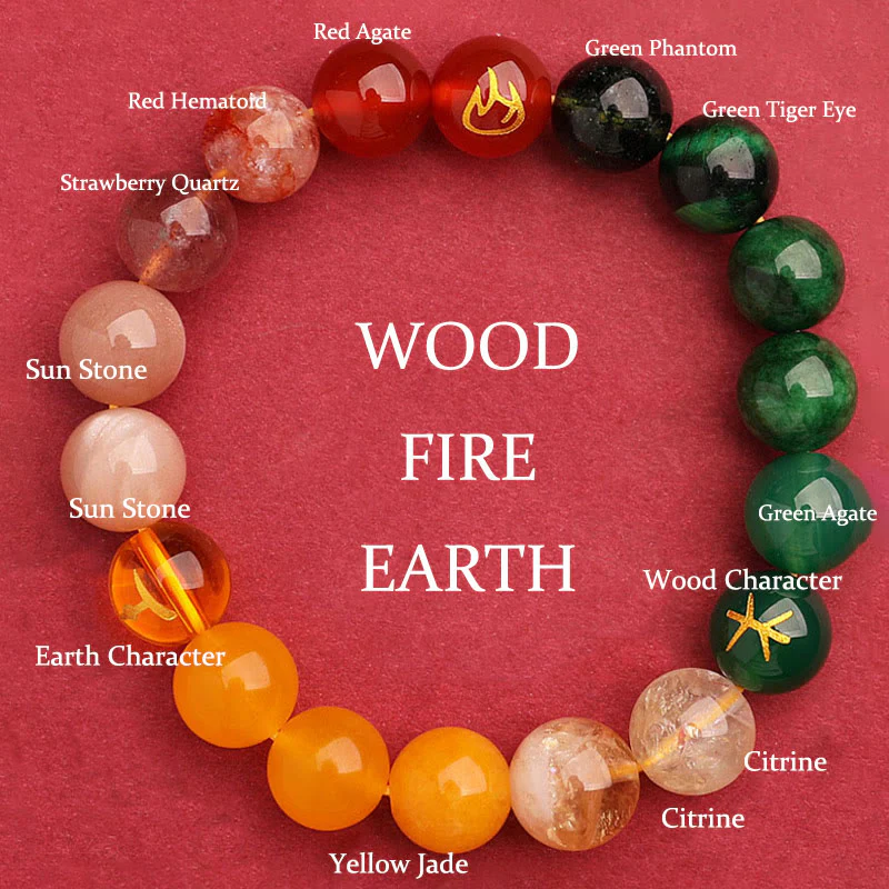 Buddha Stones Five Elements Various Agate Crystal Green Strawberry Quartz Sun Stone Wealth Bracelet