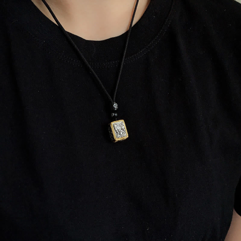 Buddha Stones Tibetan Zakiram Goddess Of Wealth Protection Rope Square Necklace Pendant