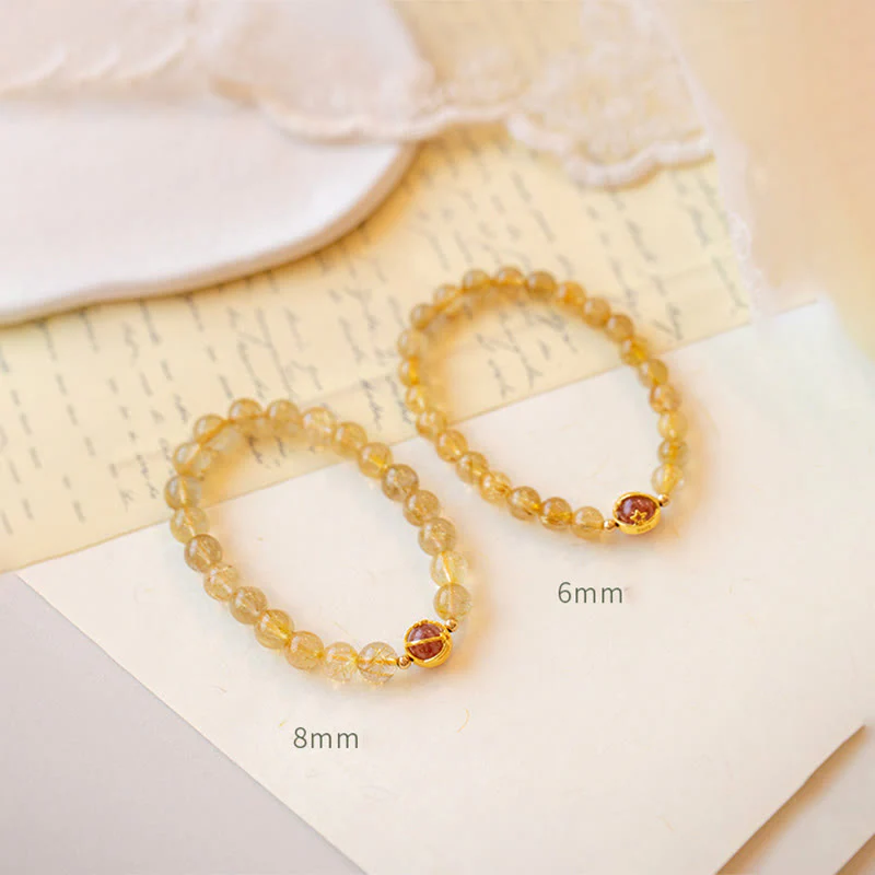 Buddha Stones Golden Rutilated Quartz Strawberry Quartz Star Protection Bracelet