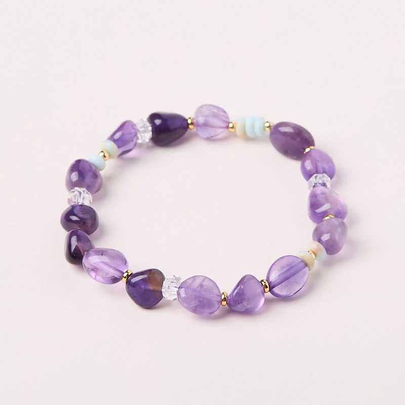 Buddha Stones Natural Irregular Amethyst Shoushan Stone White Crystal Healing Bracelet