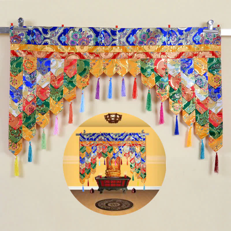 Buddha Stones Tibetan Five Colors Hanging Curtain Prayer Altar Healing Meditation Curtain