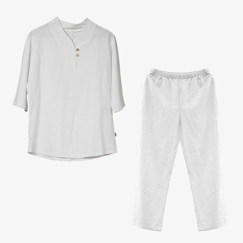 Buddha Stones 2Pcs Shirt Top Pants Meditation Zen Tai Chi Cotton Linen Clothing Women's Set