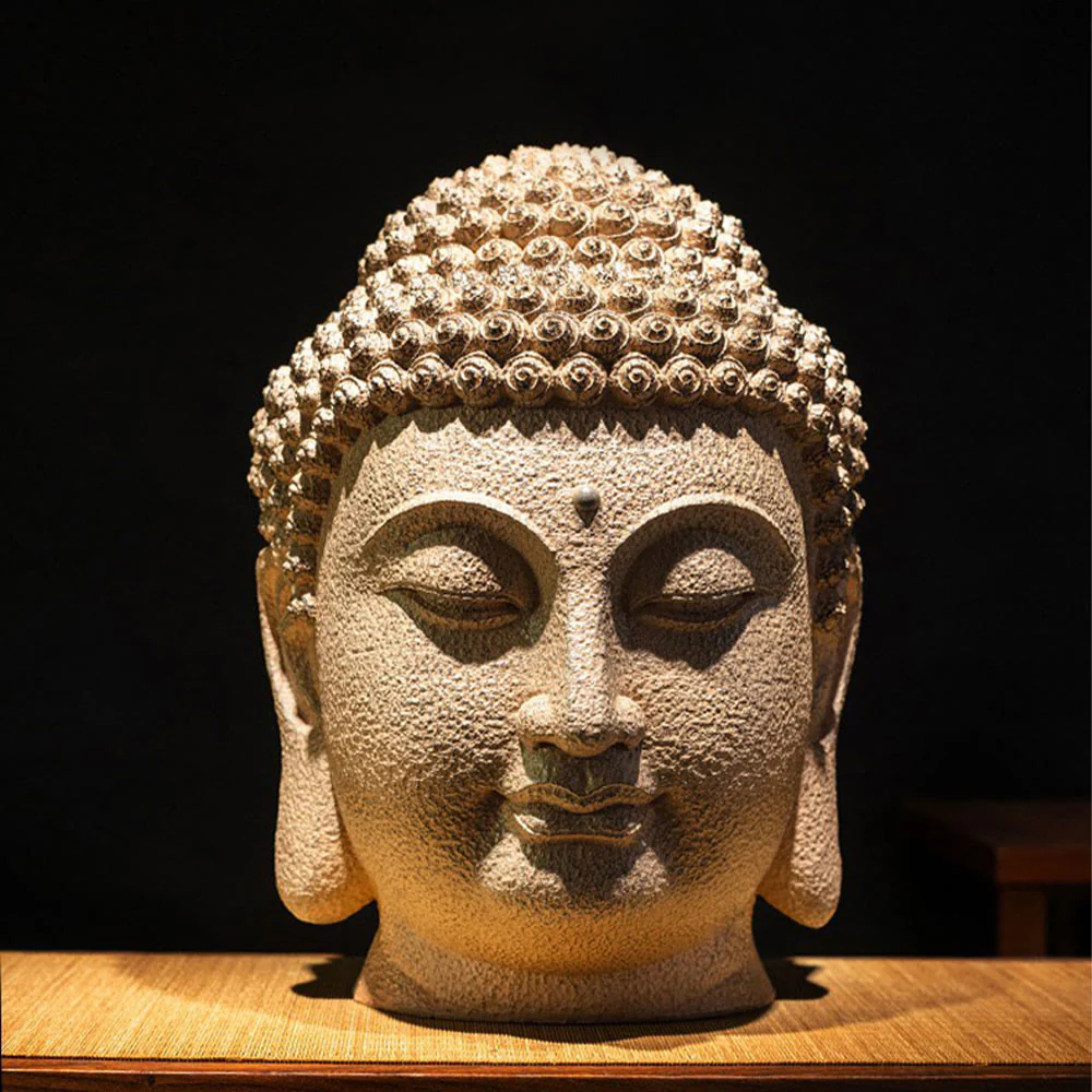Buddha Stones Closed Eyes Meditating Buddha Head Resin Statue Zen Home Decoration 42*30*30cm