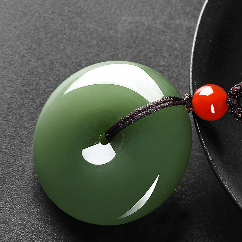 Buddha Stones Natural Round Jade Peace Buckle Prosperity Necklace String Pendant