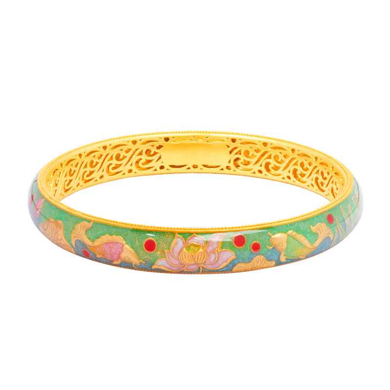 Buddha Stones 999 Sterling Silver Koi Fish Lotus Hollow Design Wealth Bracelet Bangle 2.28 IN (58 MM)