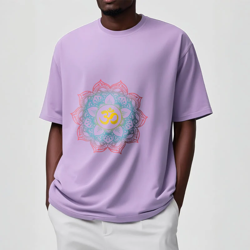 Buddha Stones Lotus-shaped Mandala OM Symbol Design Tee T-shirt