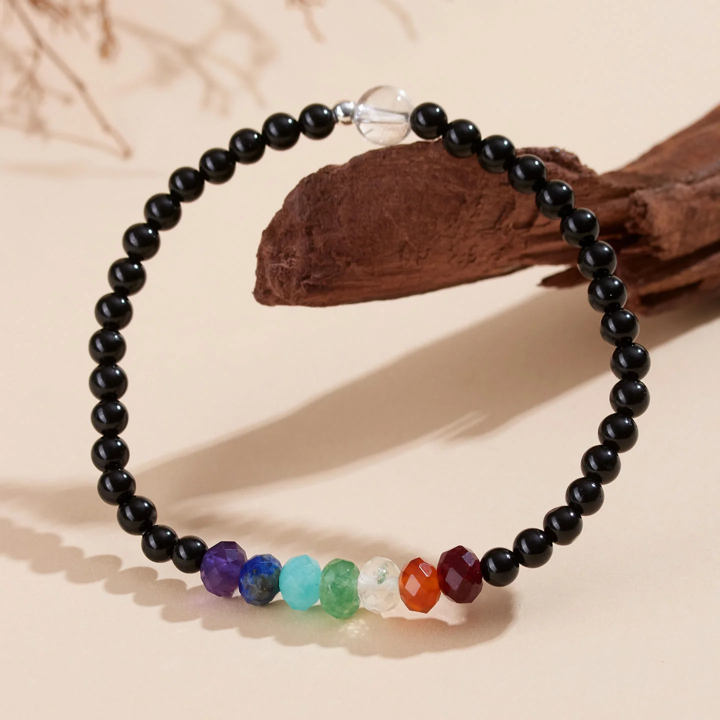 Buddha Stones Ultra-fine 4mm Black Tourmaline Colorful Stone Bracelet