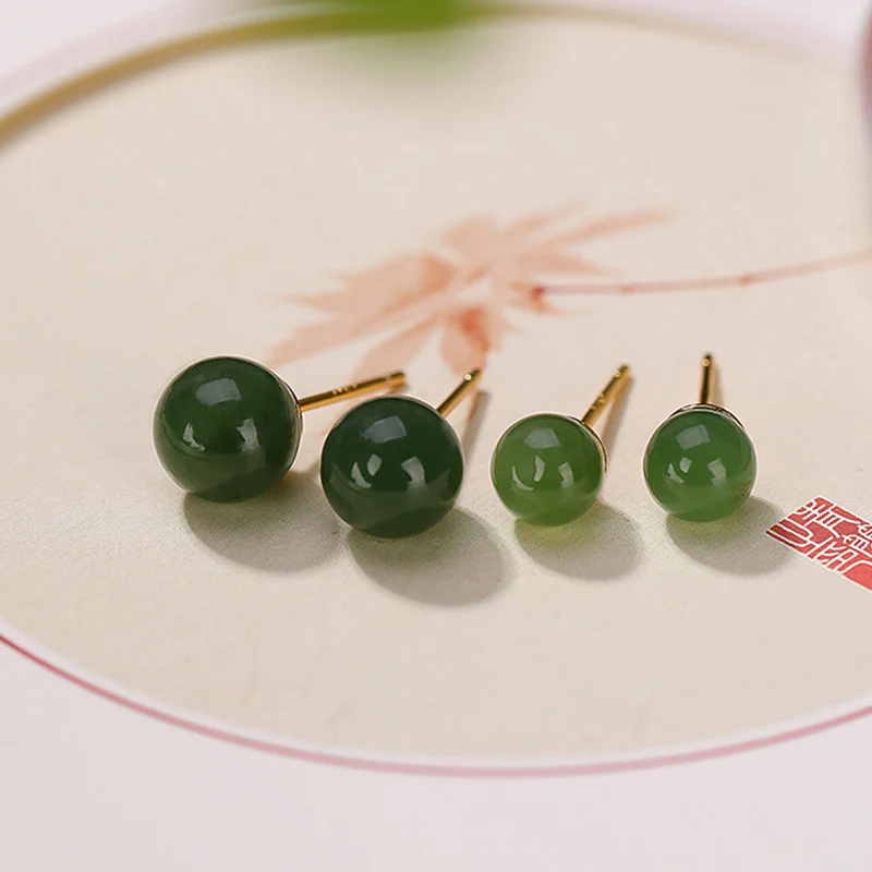 Buddha Stones 925 Sterling Silver Round Cyan Jade Healing Calm Stud Earrings