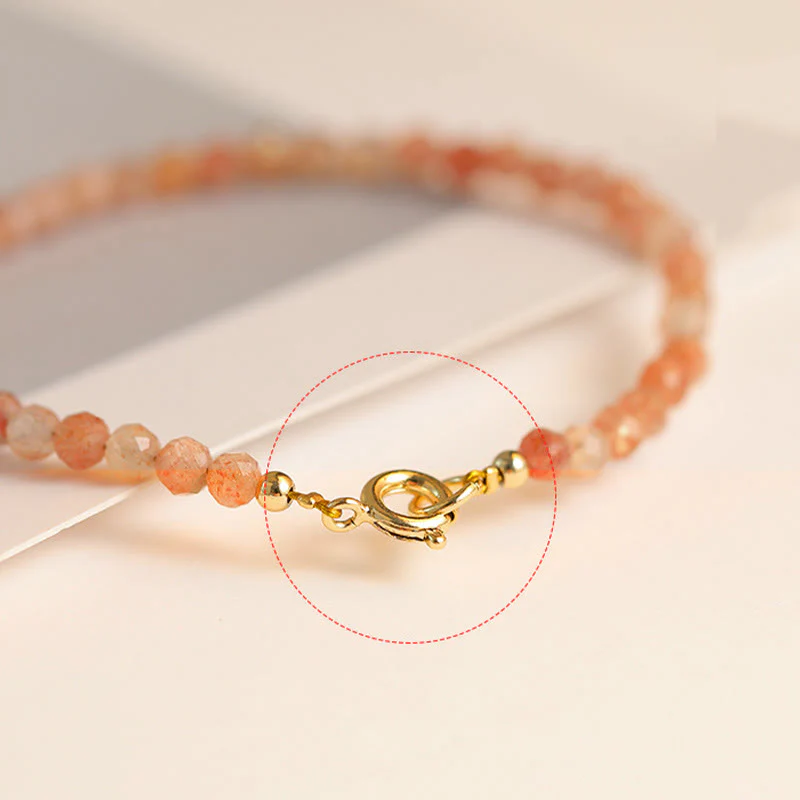 Buddha Stones 3mm Sun Stone Ultra-thin Beads 14k Gold Plated Copper Wealth Bracelet