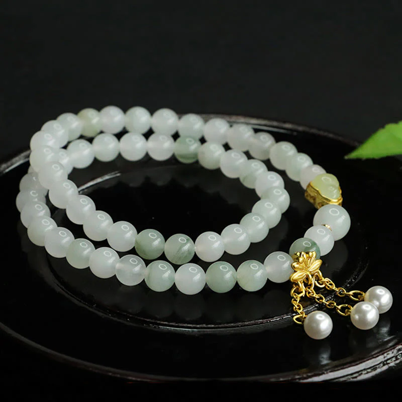 Buddha Stones Natural Tianshan Jade Lotus Gourd Double Circle Prosperity Bracelet