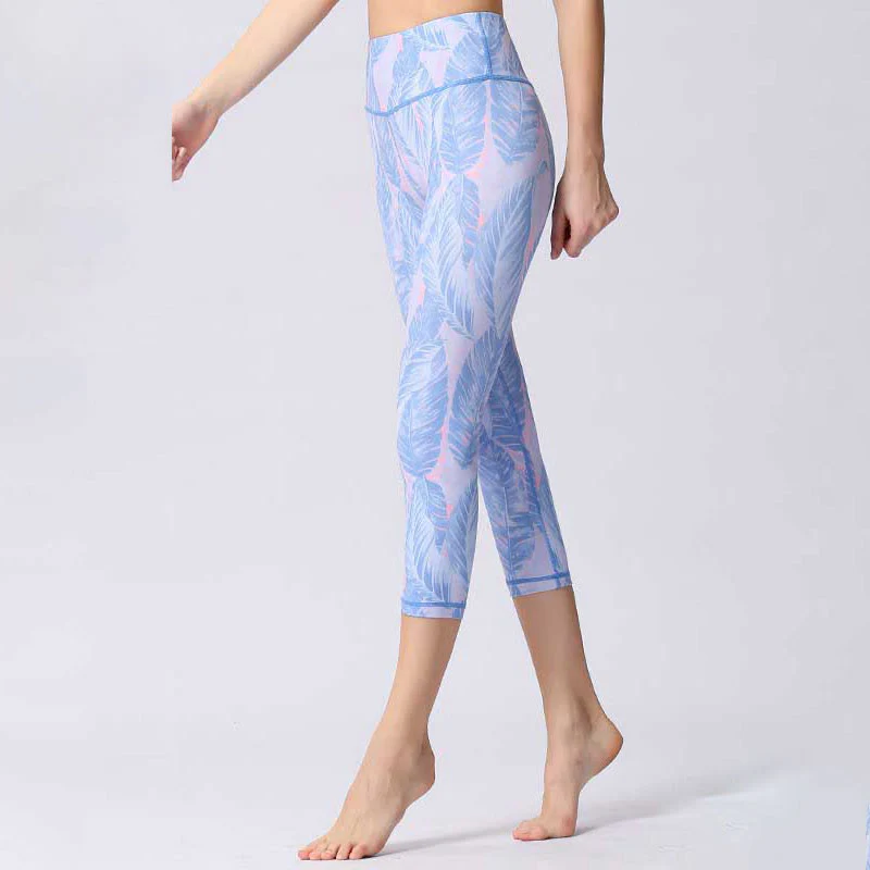 Buddha Stones Leaves Butterfly Print Sports Yoga Cropped Leggings Women's Yoga Capri Pants