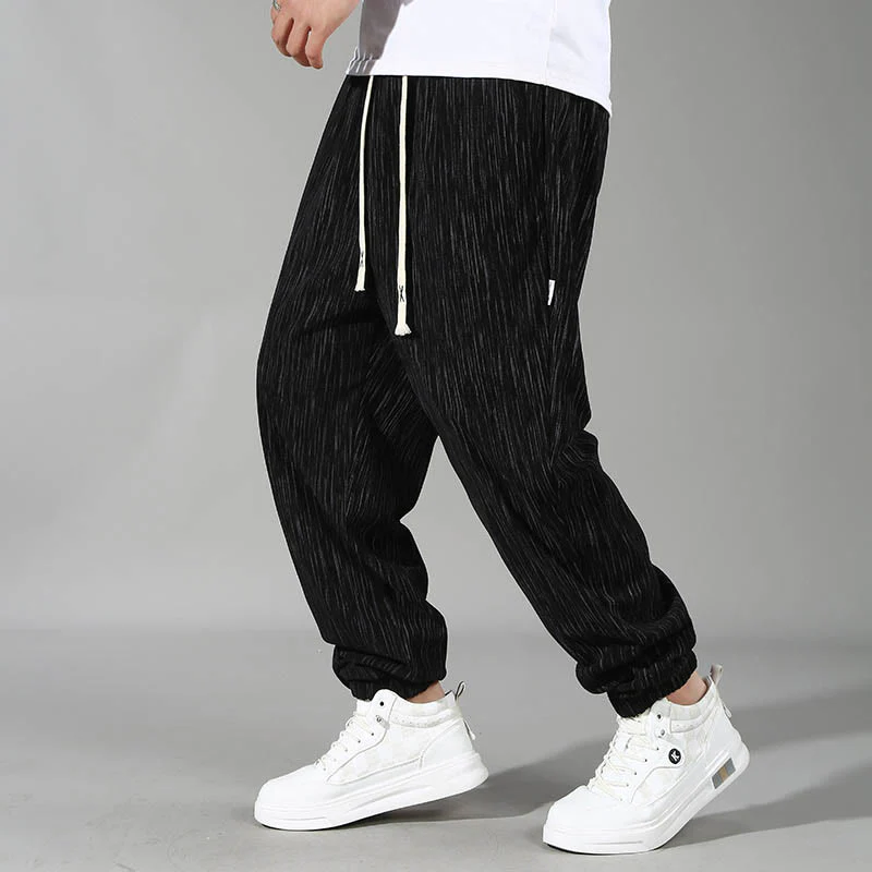 Buddha Stones PLUS SIZE Summer Solid Color Design Drawstring Men's Straight Leg Pants With Pockets