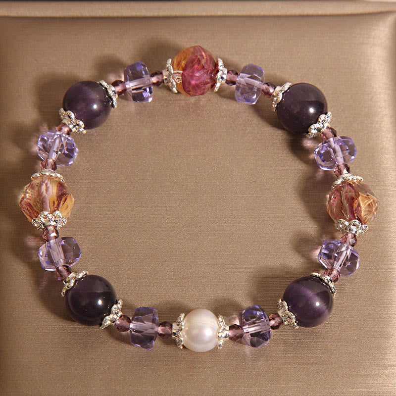 Buddha Stones Natural Amethyst Pearl Crystal Positive Bracelet
