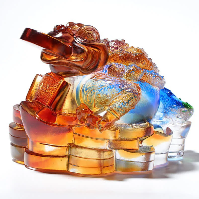 Buddha Stones Feng Shui Frog Handmade Liuli Crystal Art Piece Wealth Home Office Decoration