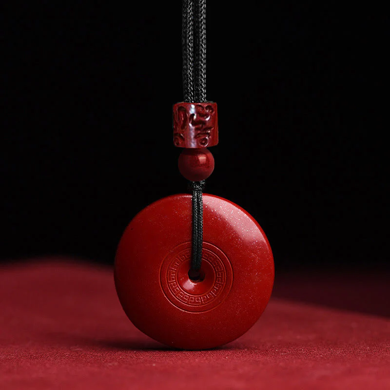 Buddha Stones Natural Cinnabar Lotus Peace Buckle Blessing Necklace String Pendant
