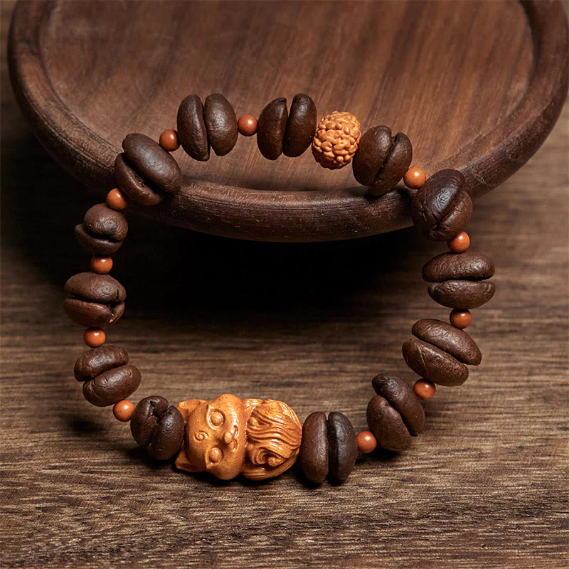 Buddha Stones Natural Fox Coffee Beans Wenge Wood Bracelet