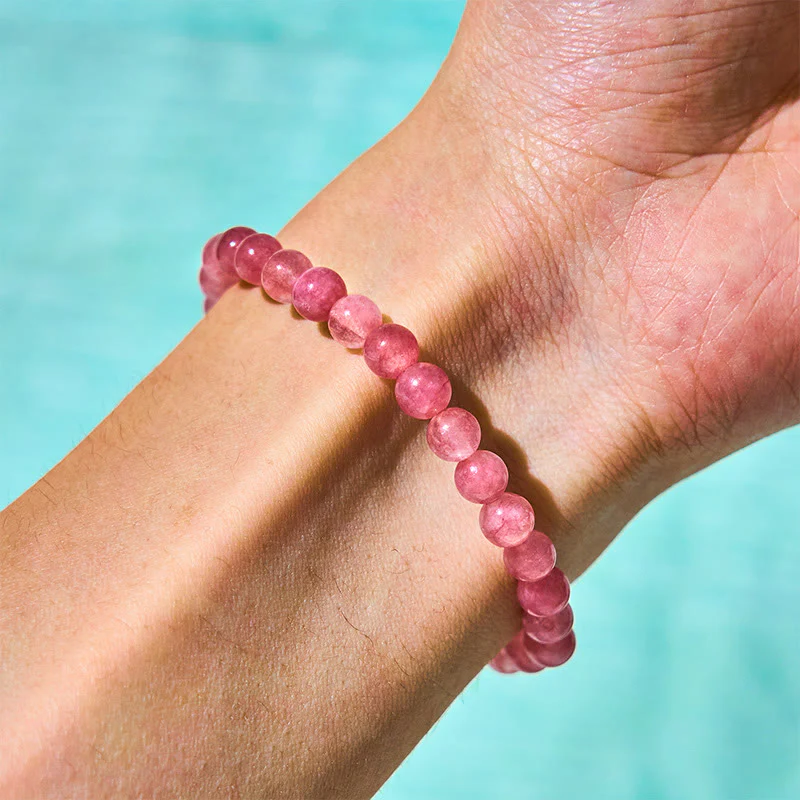 Buddha Stones Strawberry Quartz Pearl Cat Rabbit Healing Bracelet