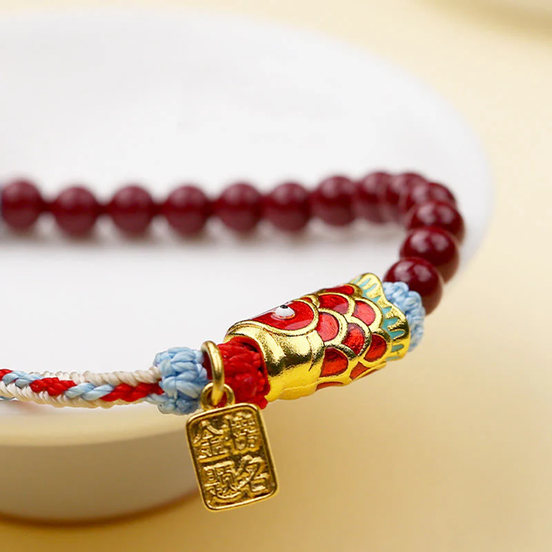Buddha Stones Cinnabar Beads Lucky Koi Fish Blessing Bracelet