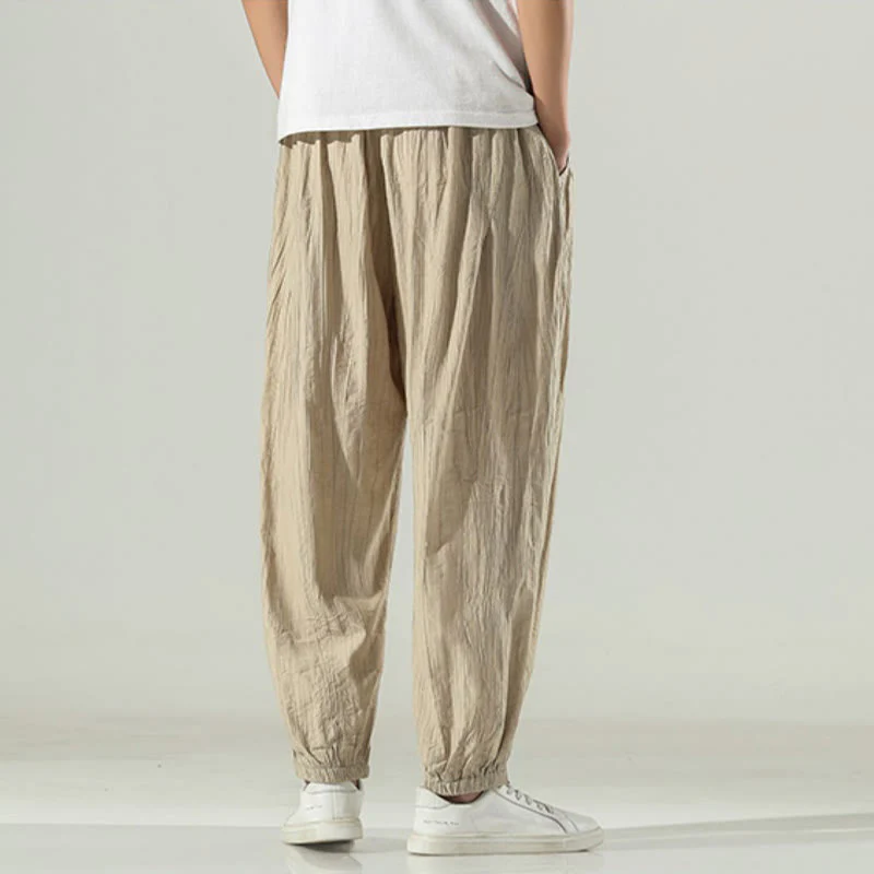 Buddha Stones Cotton Men's Drawstring Harem Pants With Pockets