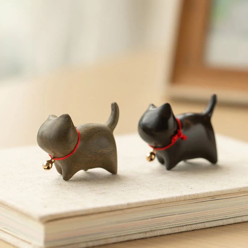 Buddha Stones Green Sandalwood Small Leaf Red Sandalwood Cute Cat Animals Soothing Peace Decoration