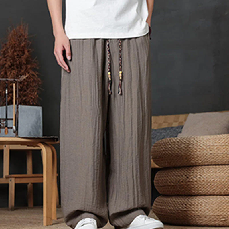 Buddha Stones Casual Plain Color Drawstring Design Men's Pants With Pockets